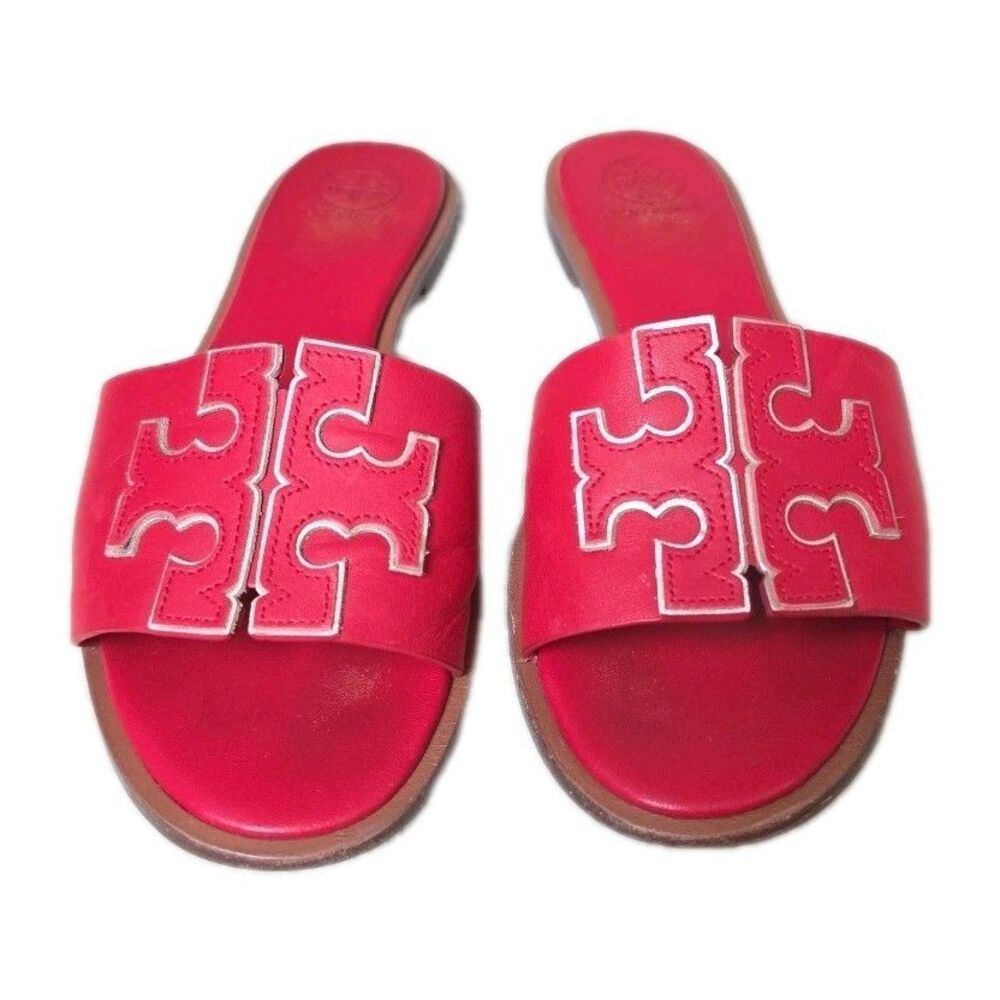 Tory Burch Miller Red Leather Slide Sandals, Womens Size 7.5 - Picture 2 of 10